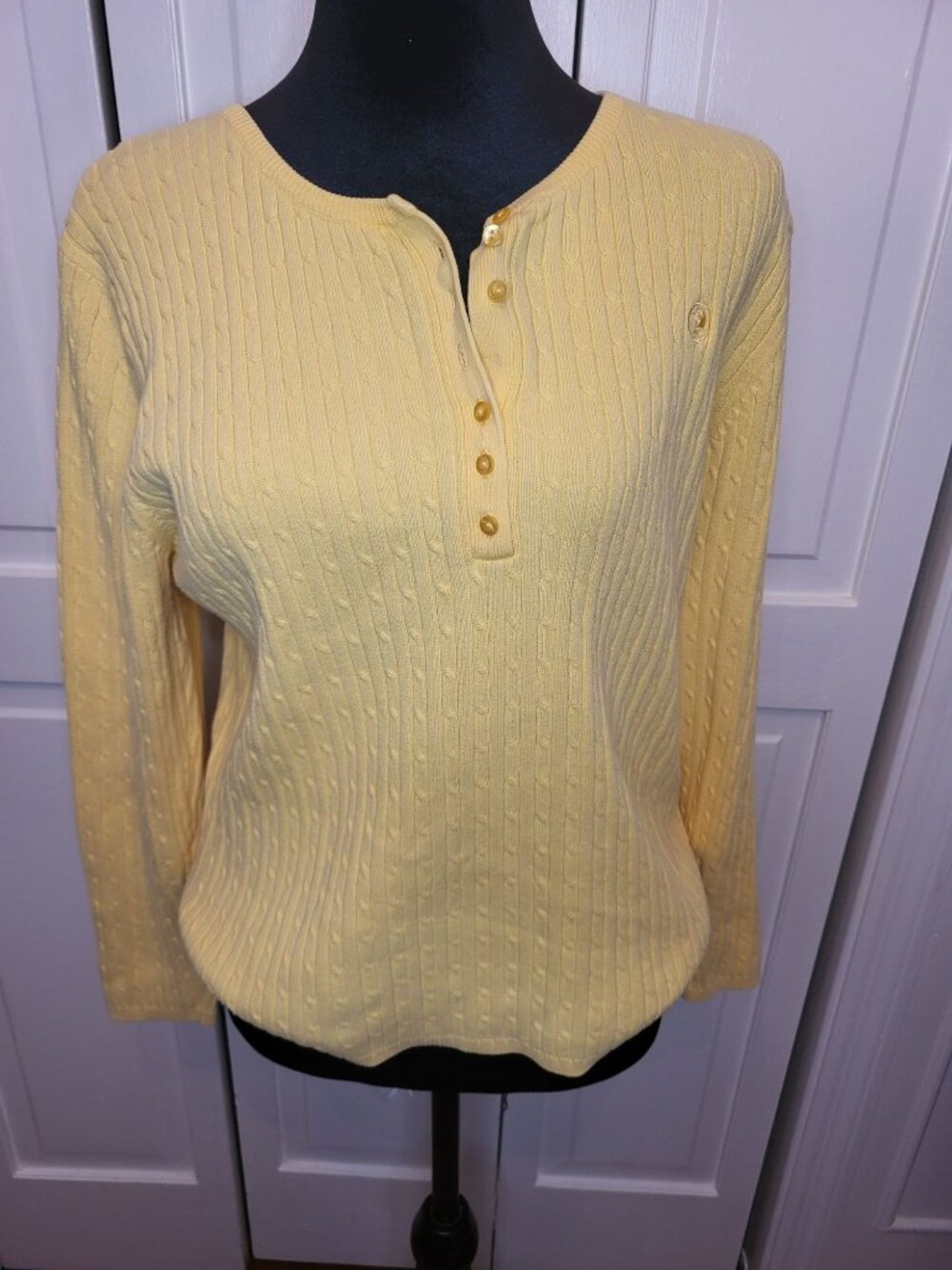 Vintage 90s Y2K Duck Head Butter Yellow Cable Knit Sweater Henley XL Preppy